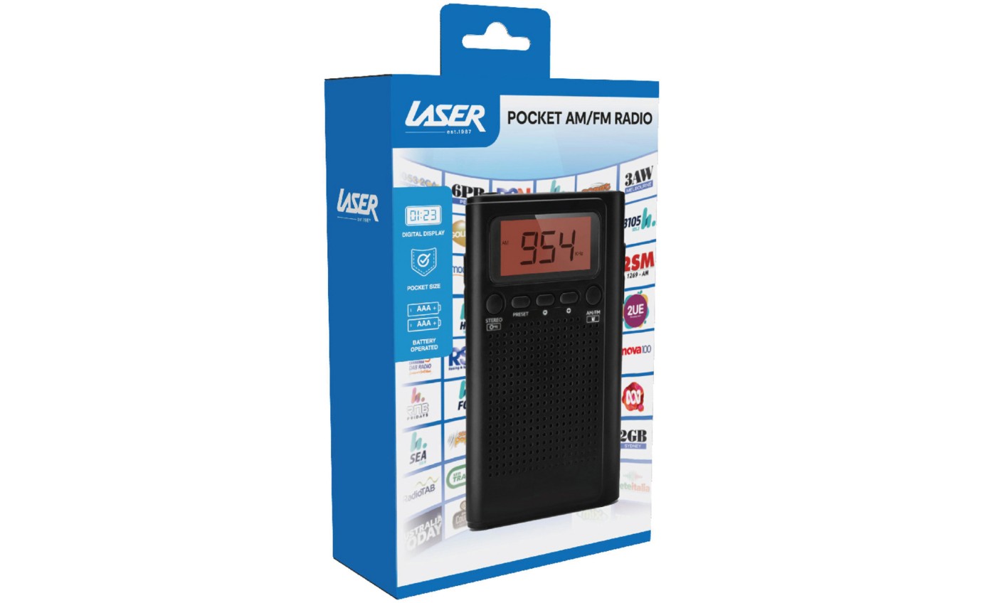 Laser Pocket Digital AM/FM Radio with LCD Display and Speaker SPKPR1552