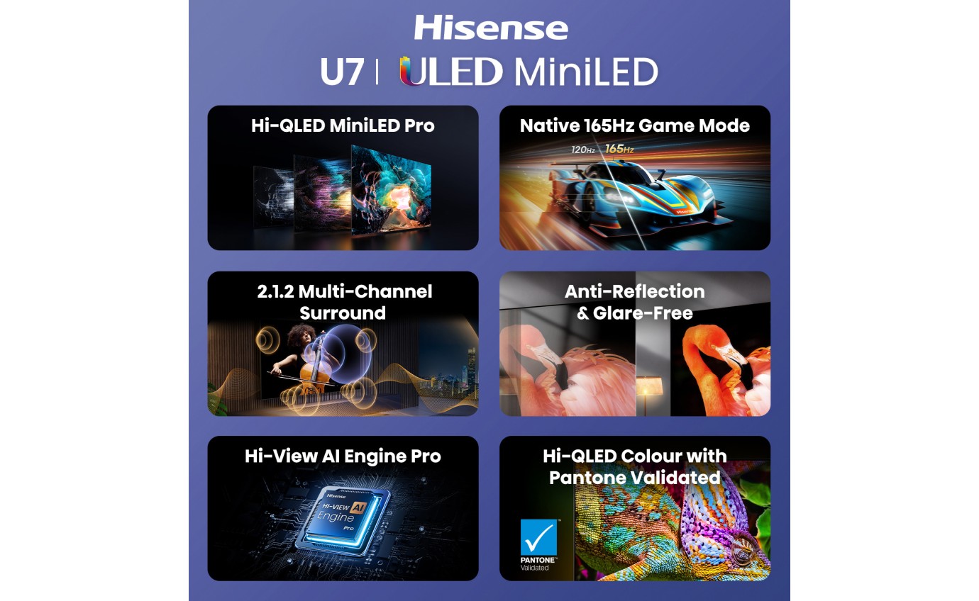Hisense 55 inch U7S ULED Mini LED 165Hz 4K Smart TV 55U7SAU