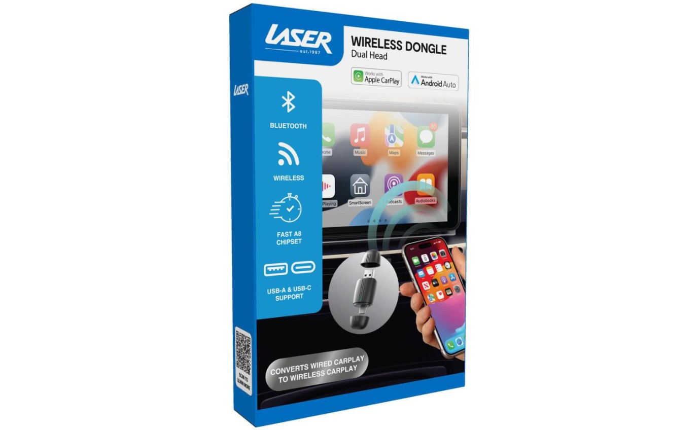 Laser Wireless Dongle for Carplay with USB-A & USB-C NAVCWD25649