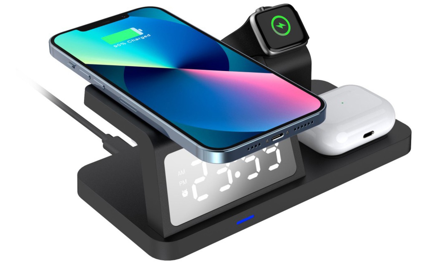Laser 3-in-1 Wireless Charging Station with Alarm Clock (Black) WLC3IN1A098