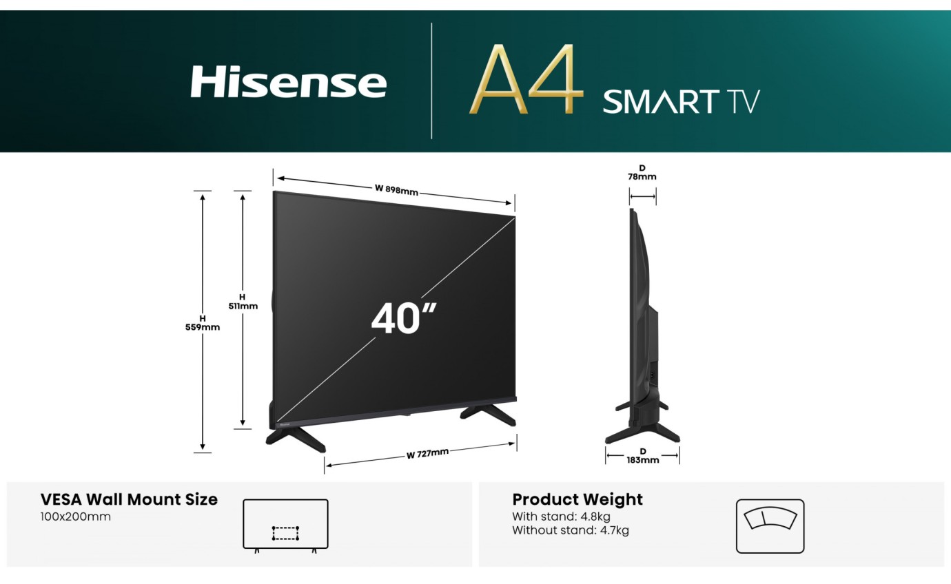 Hisense 40 inch A4QAU Full HD Smart TV 40A4QAU