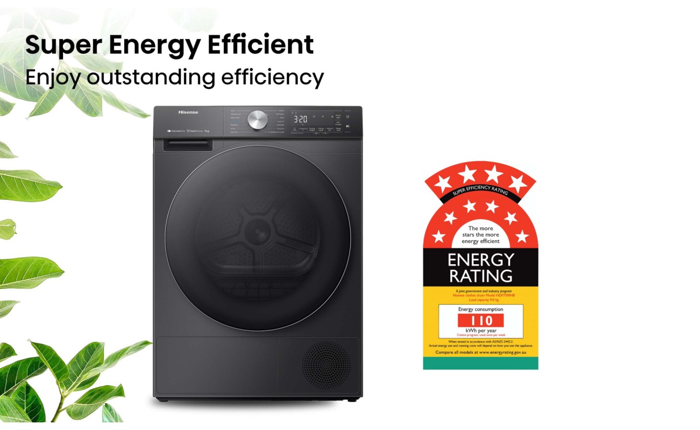 Hisense 9kg Series 7 Heat Pump Dryer (Charcoal Black) HDF7S90HB