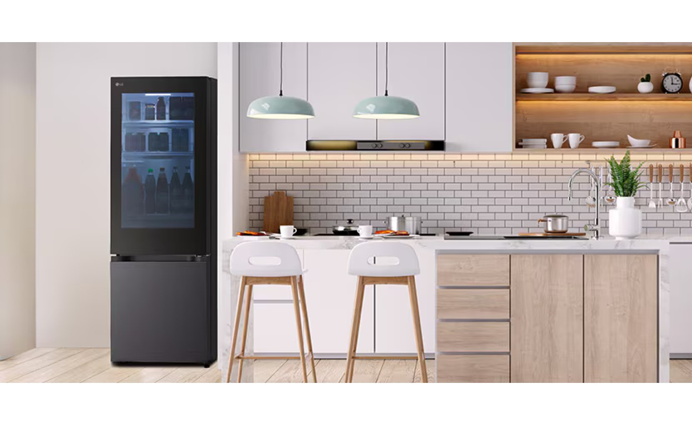 LG 340L Instaview Bottom Mount Fridge (Matte Black) GBV300MBL