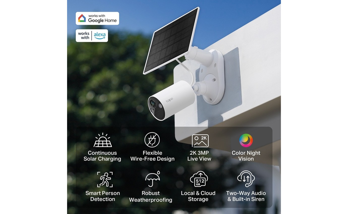 Tapo 2K 3MP Smart Wire-Free Indoor/Outdoor Solar-Powered Security Camera Kit TAPOC410KIT