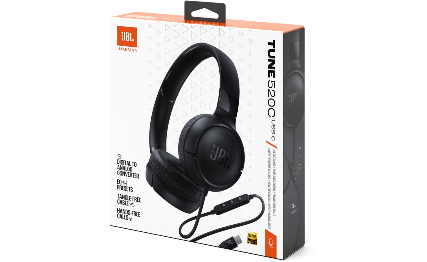 JBL Tune 520C USB-C Hi-Res On-Ear Headphones (Black) JBLT520CBLK