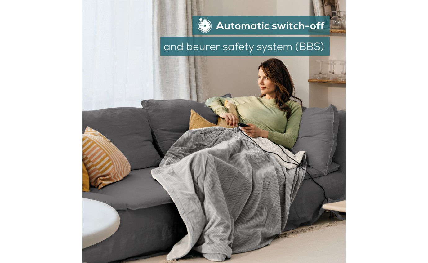 Beurer Corded Velvet Heated Throw (Light Grey) HD81