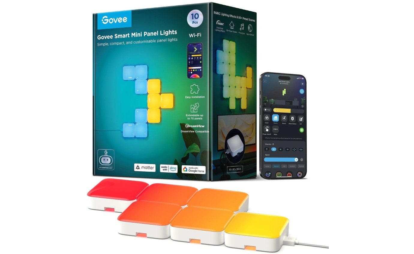 Govee RGBIC Mini Panel Light Kit Smart Wall Panels (10 Pack) H8069E01