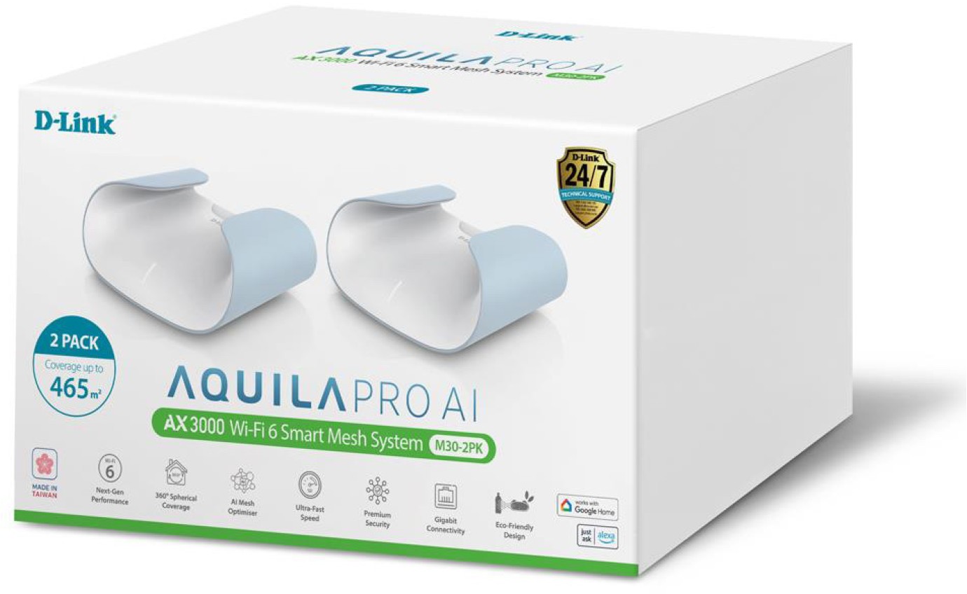 D-Link Aquila Pro AI AX3000 Wi-Fi 6 Smart Mesh Router (2 Pack) M302PK