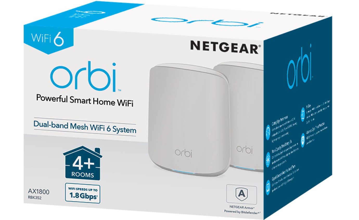 Netgear Orbi Wi-Fi 6 Dual-Band Mesh System (2 Pack) RBK352