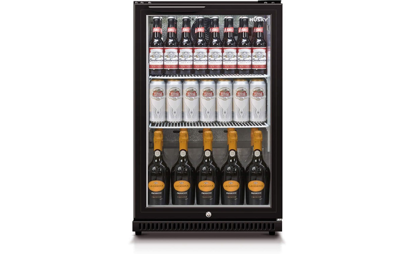 Husky 118L Single Glass Door Bar Fridge (Black) HUSC1840BLK