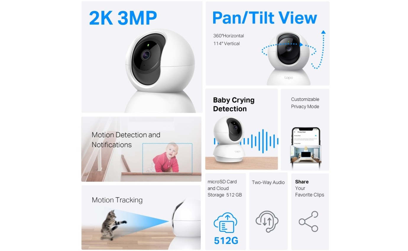 Tapo 2K Pan/Tilt Home Security Wi-Fi Camera TAPOC210