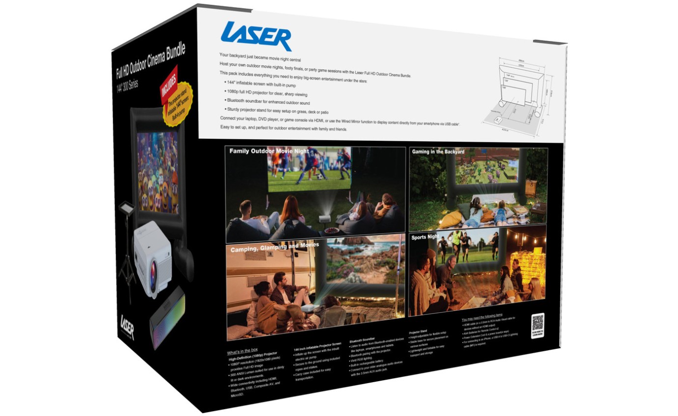 Laser 144 inch FHD Projector Outdoor Cinema Bundle PJOBF144670
