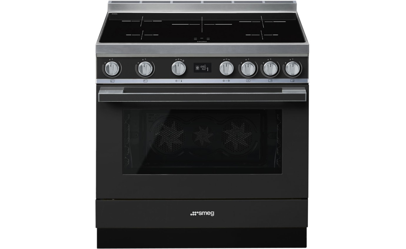 Smeg 90cm Portofino Freestanding Cooker Black CPF9IPBL Retravision