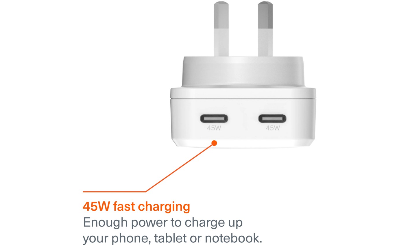 Cygnett ChargePlus Dual USB-C GaN Slim Wall Charger 45W 11901351075