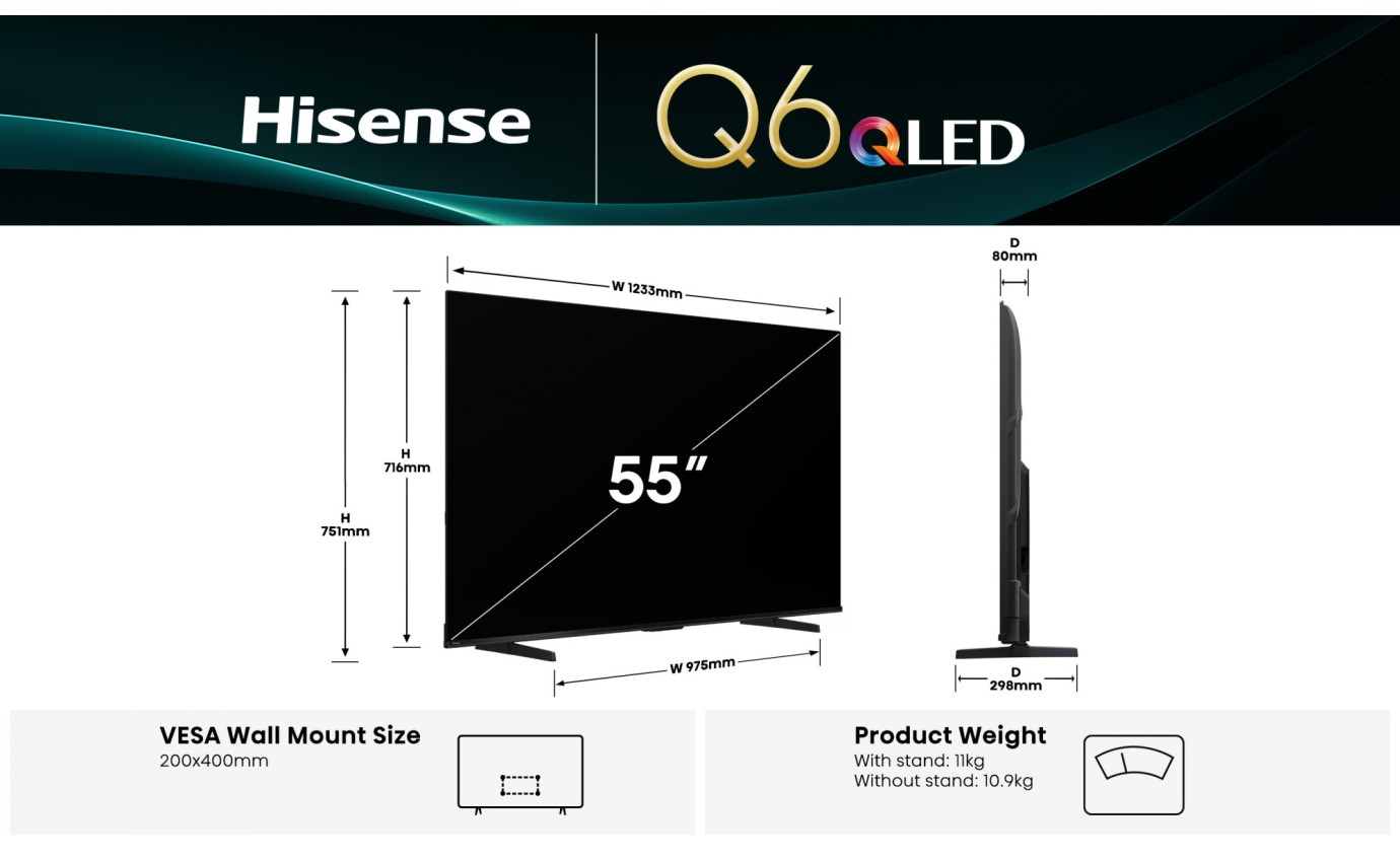 Hisense 55 inch Q6QAU 4K QLED Smart TV 55Q6QAU