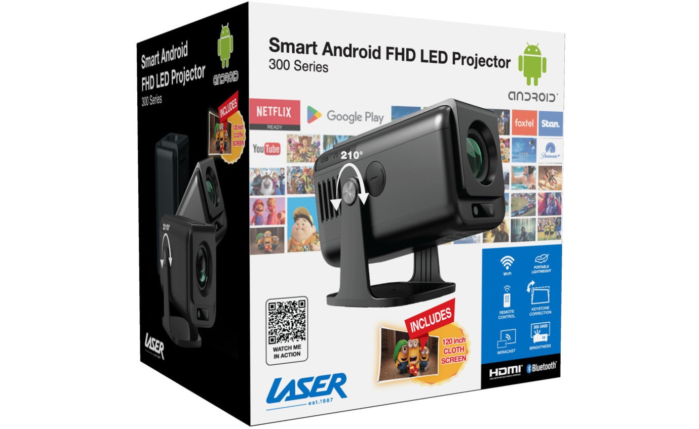 Laser 1080p Android Multi-Angle LED Projector Black PJTUFHA3065