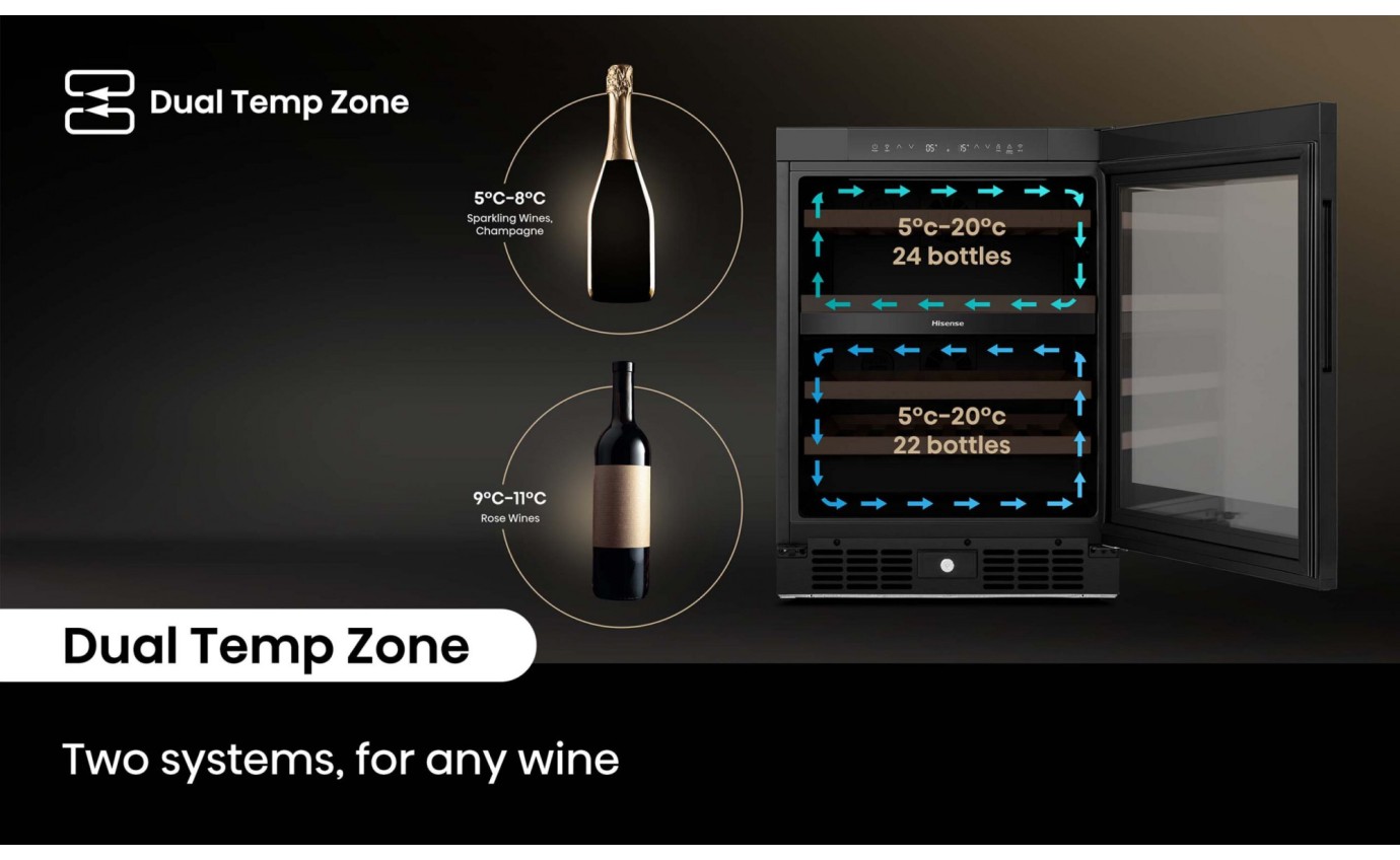 Hisense 46 Bottle Dual Zone Wine Cabinet (Black) HRWC46B