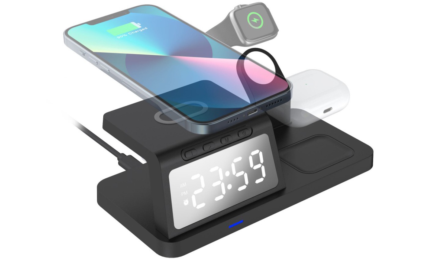 Laser 3-in-1 Wireless Charging Station with Alarm Clock (Black) WLC3IN1A098