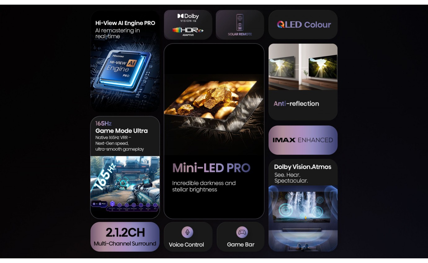 Hisense 65 inch U7QAU ULED Mini LED 4K 165Hz Smart TV 65U7QAU