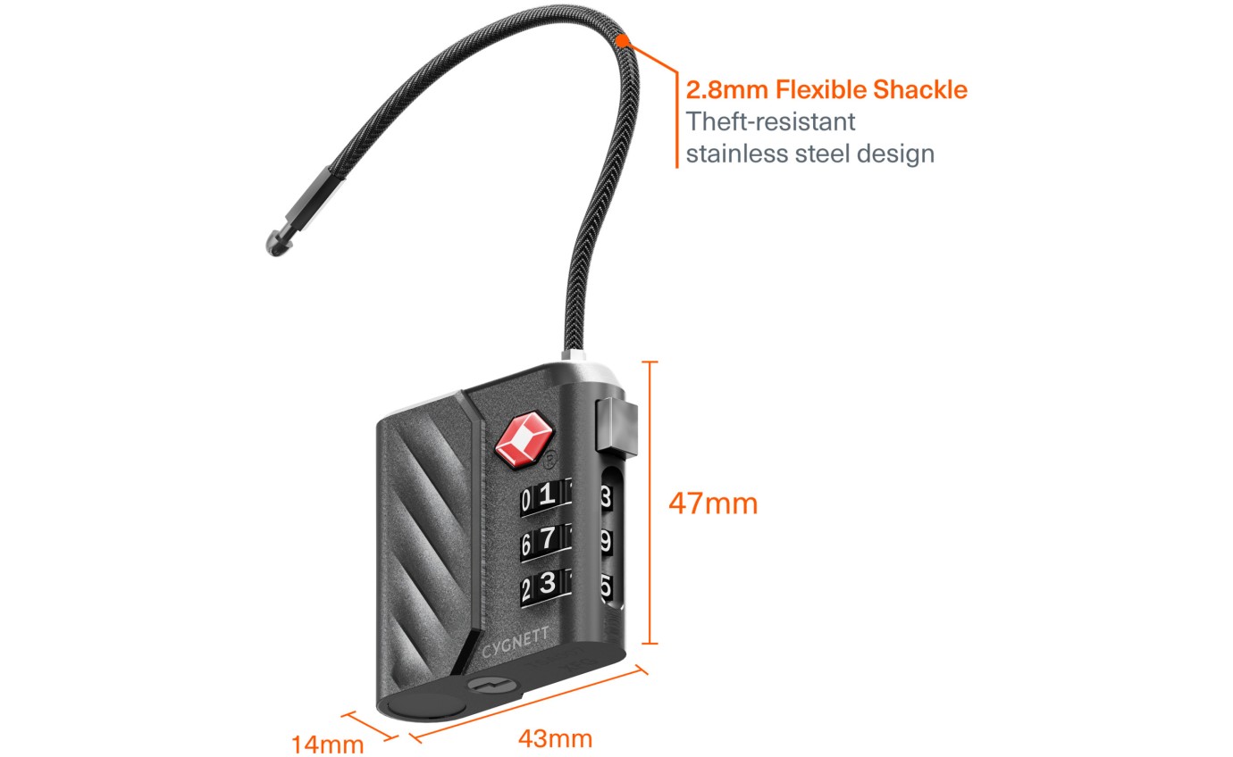 Cygnett Voyager Bluetooth&reg; TravelTag TSA Lock with USB-C Recharging 11901339043
