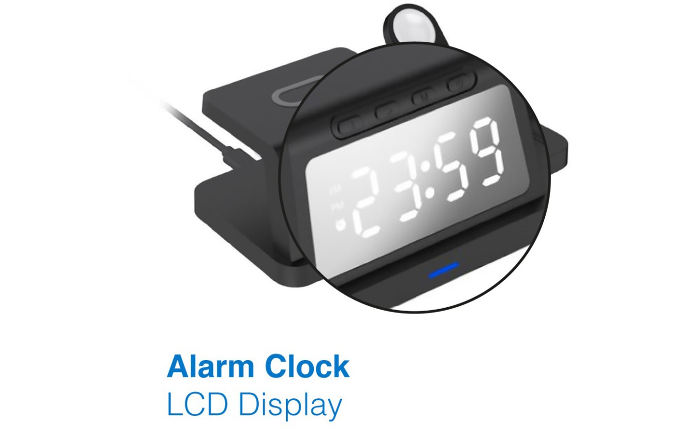 Laser 3-in-1 Wireless Charging Station with Alarm Clock (Black) WLC3IN1A098