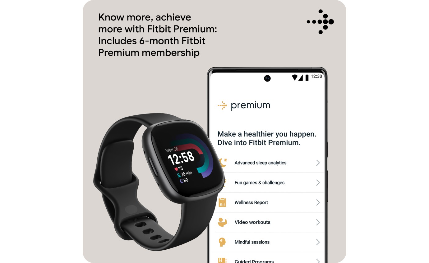 Fitbit Versa 4 Smartwatch (Black/Graphite) FB523BKBKFRCJK
