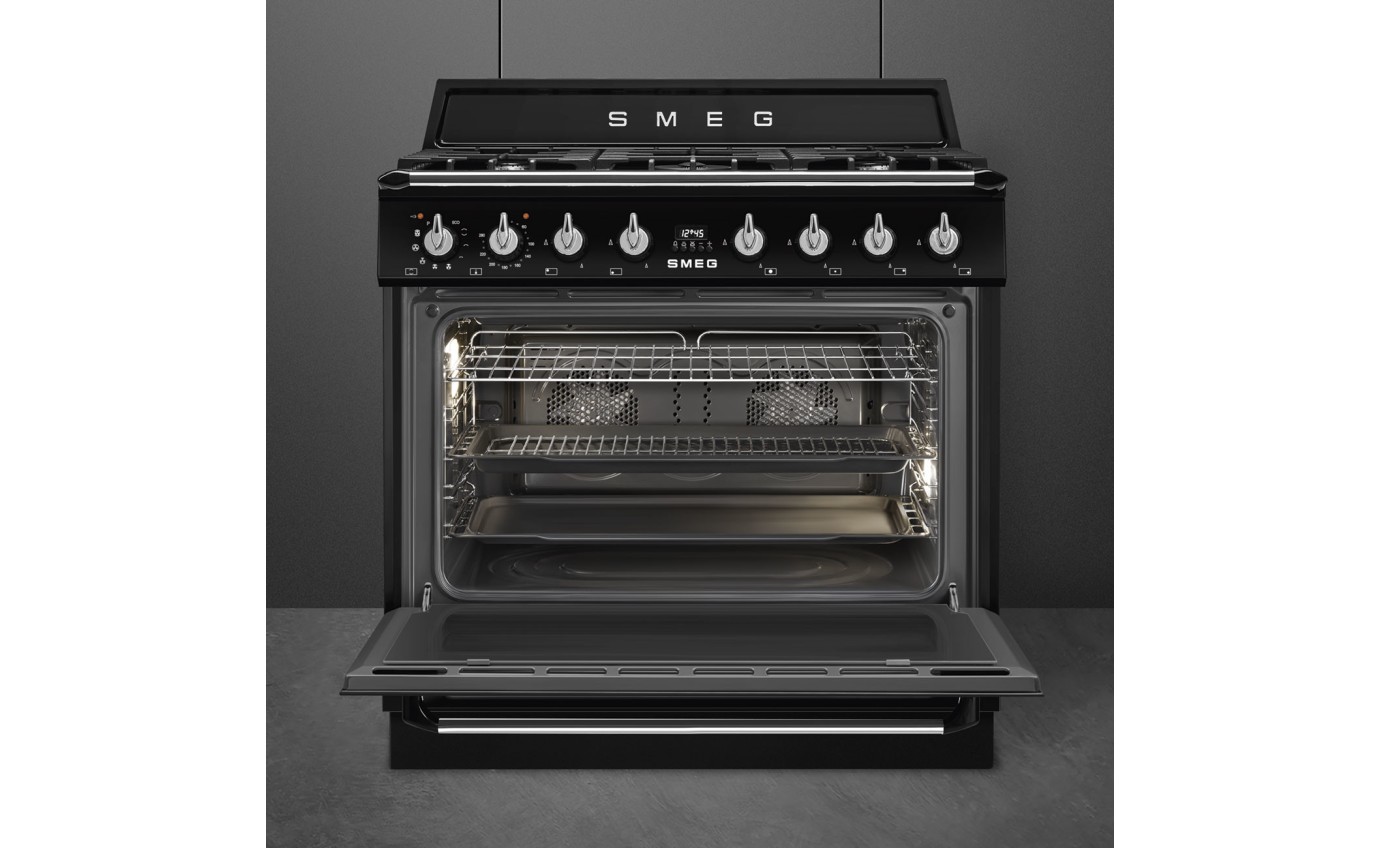 Smeg 90cm Victoria Dual Fuel Pyrolytic Cooker (Black) TRA90GPBL
