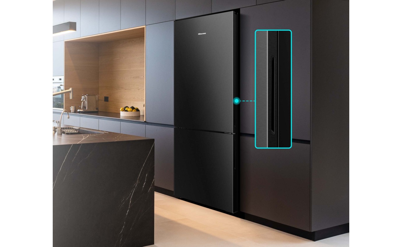 Hisense 417L PureFlat Bottom Mount Fridge (Black Steel) HRBM418B