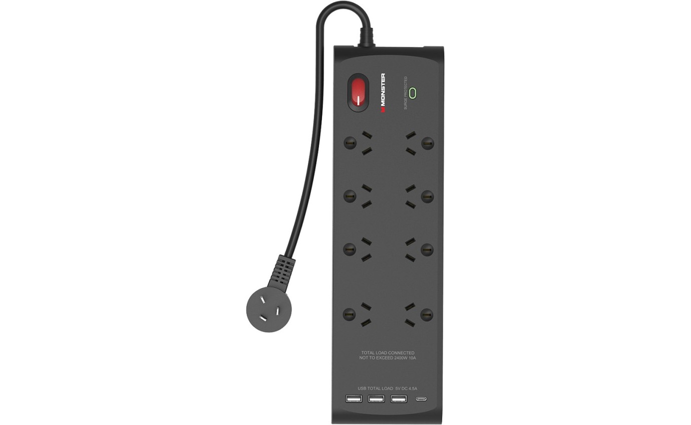 Monster 8 Socket Surge Protection with USB MTFPSP8700UB