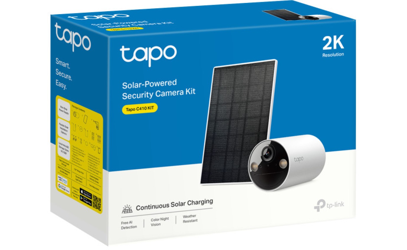 Tapo 2K 3MP Smart Wire-Free Indoor/Outdoor Solar-Powered Security Camera Kit TAPOC410KIT