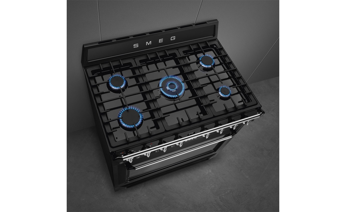 Smeg 90cm Victoria Dual Fuel Pyrolytic Cooker (Black) TRA90GPBL