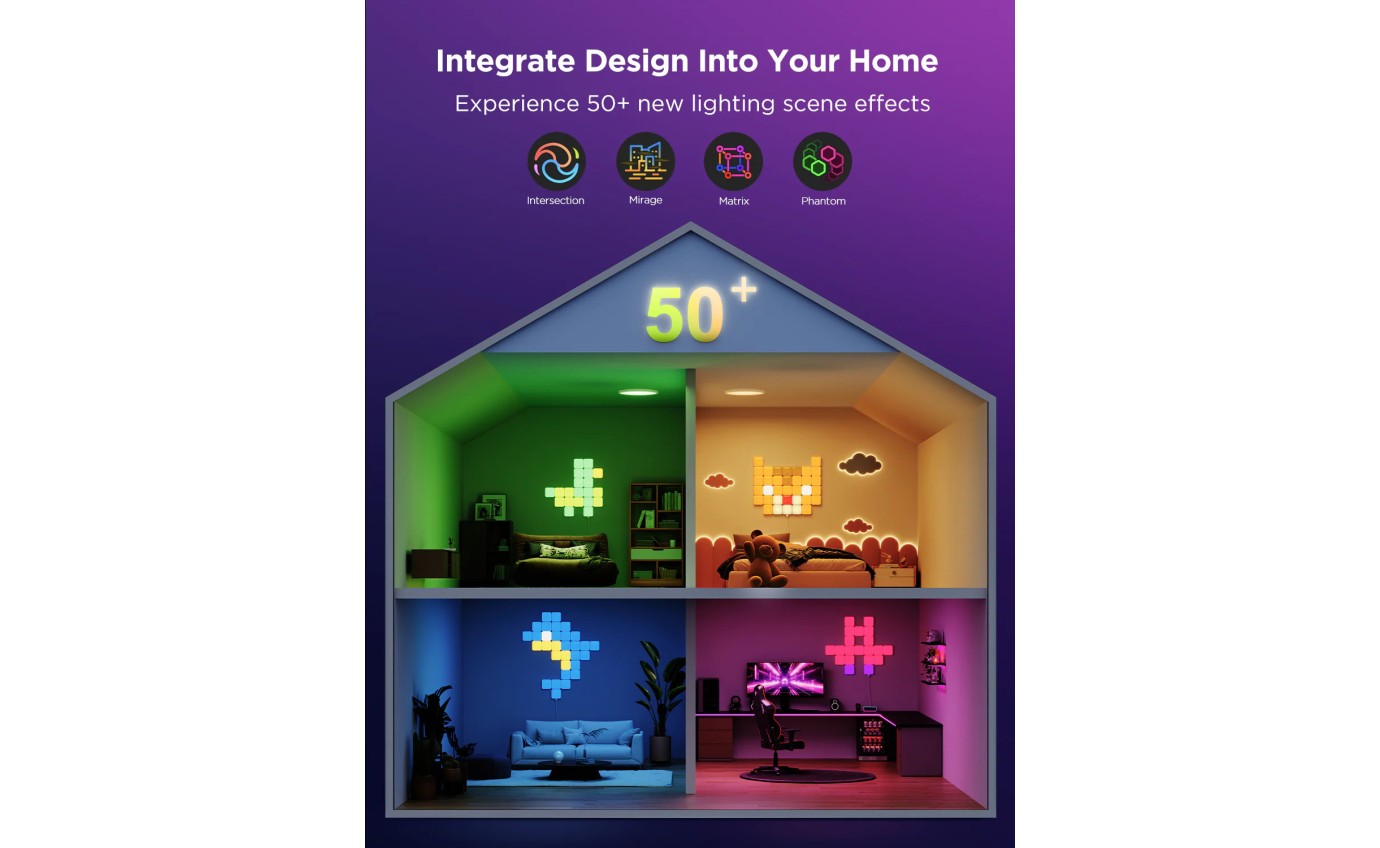 Govee RGBIC Mini Panel Light Kit Smart Wall Panels (10 Pack) H8069E01