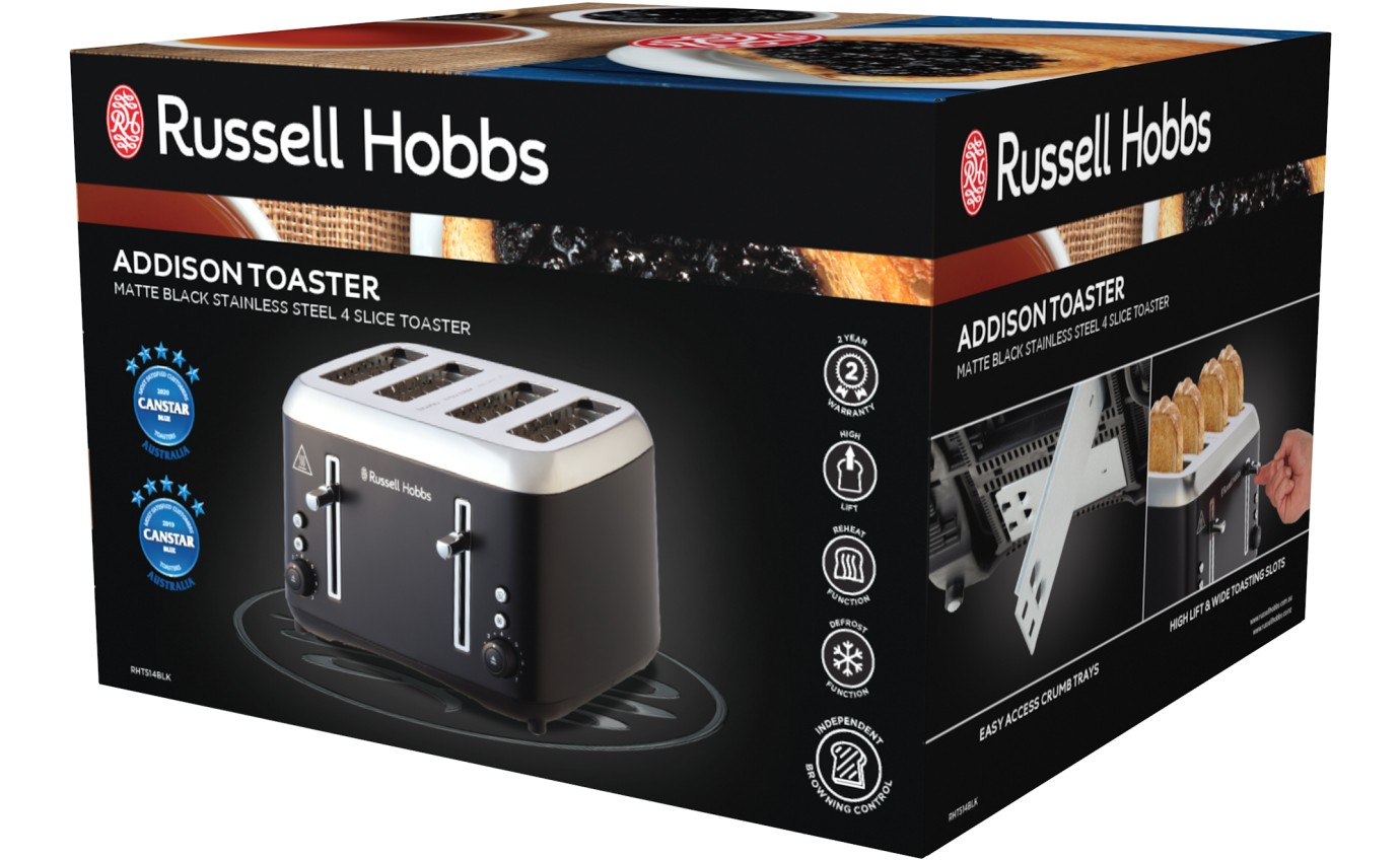 Russell Hobbs Addison 4 Slice Toaster (Matte Black) RHT514BLK