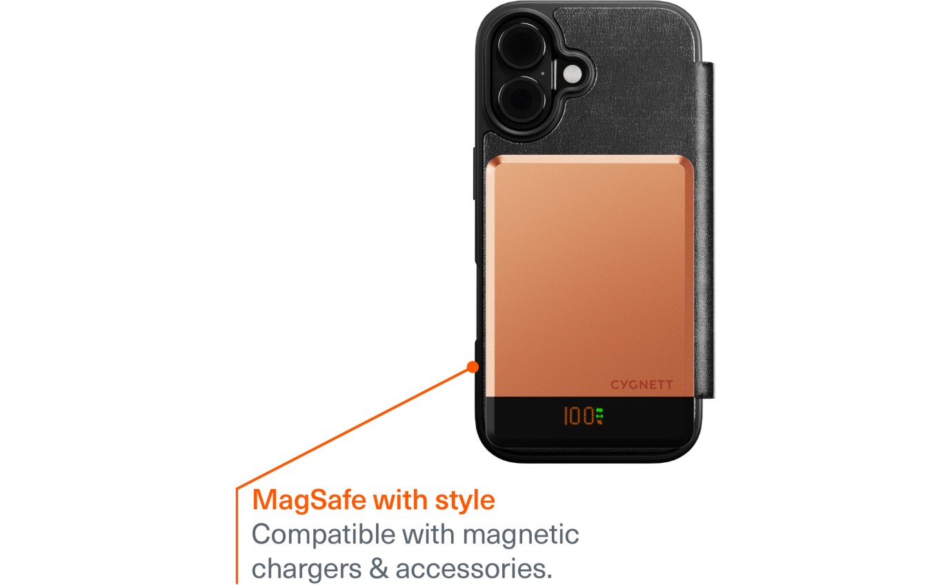 Cygnett MagWallet Magnetic Leather Wallet Case for iPhone 17 (Black) 11901341002