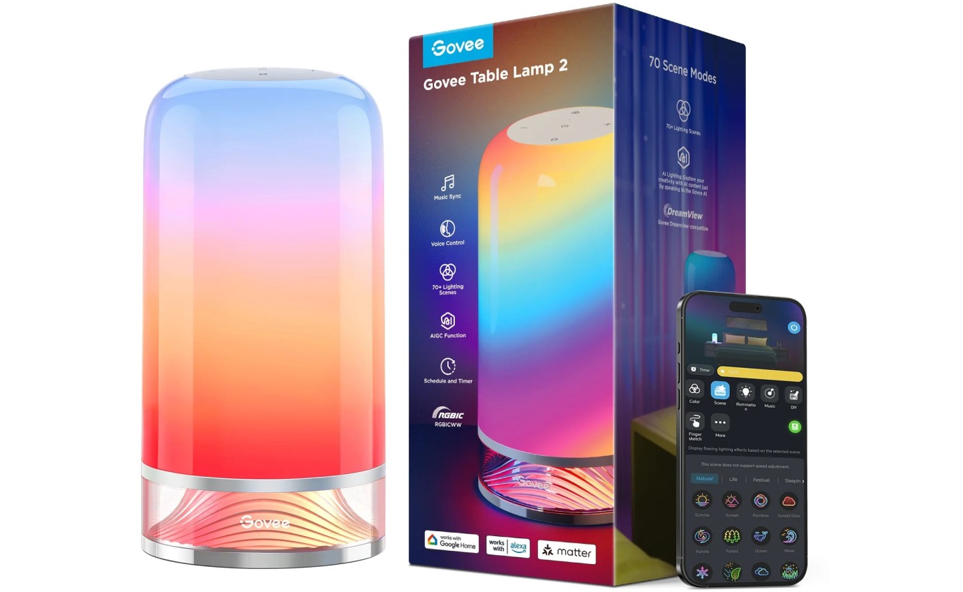 Govee Table Lamp 2 Smart RGBIC Wi-Fi & Matter-Enabled Bedside Lamp H6022ED1