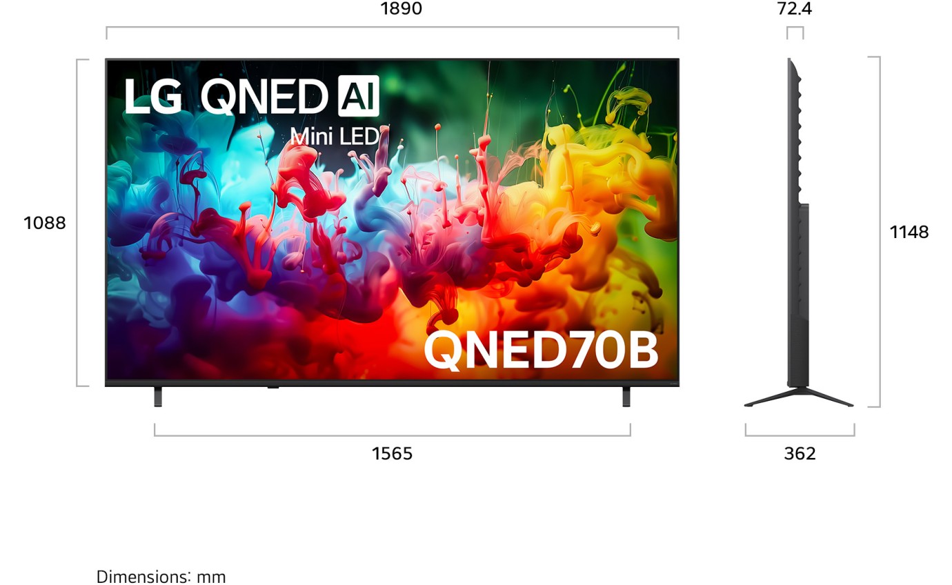 LG 85 inch QNED70B evo AI Mini LED 4K Smart TV 85QNED70BSA