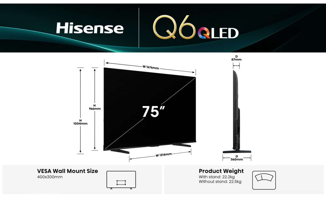 Hisense 75 inch Q6QAU 4K QLED Smart TV 75Q6QAU