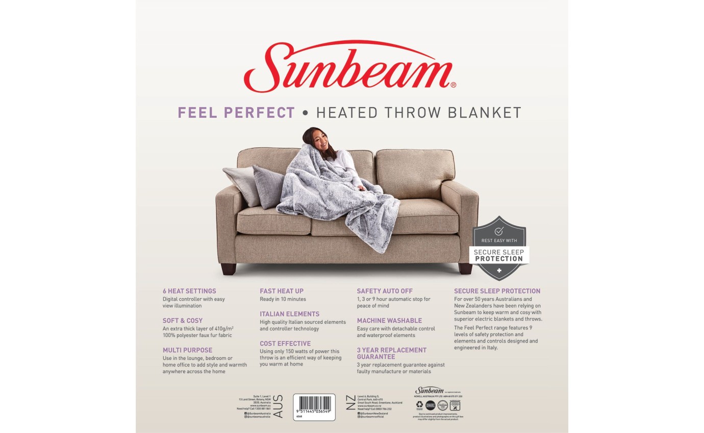 Sunbeam Feel Perfect Faux Fur Heated Throw TRF4300
