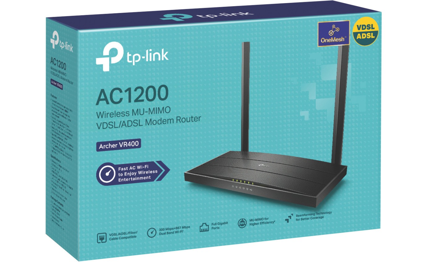 TP-Link AC1200 Wireless VDSL/ADSL Modem Wi-Fi Router ARCHERVR400