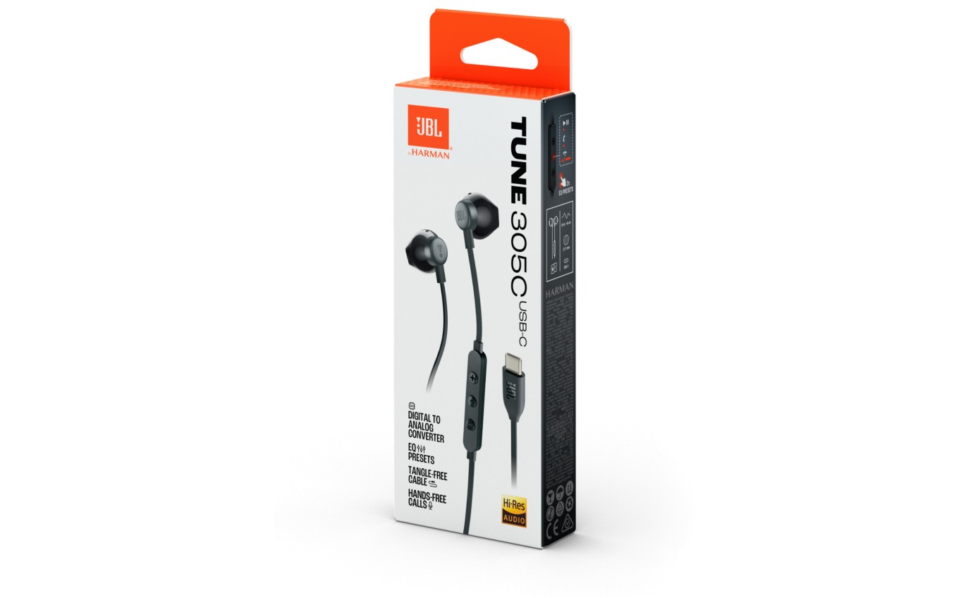 JBL Tune 305C USB-C In-Ear Headphones (Black) JBLT305CBLK