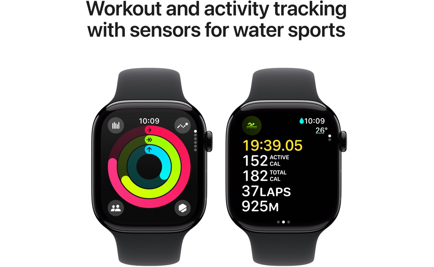 Apple Watch Series 10 GPS 46mm Jet Black Aluminium Case with Black Sport Band S M MWWP3ZPA MWWP3ZP A Retravision