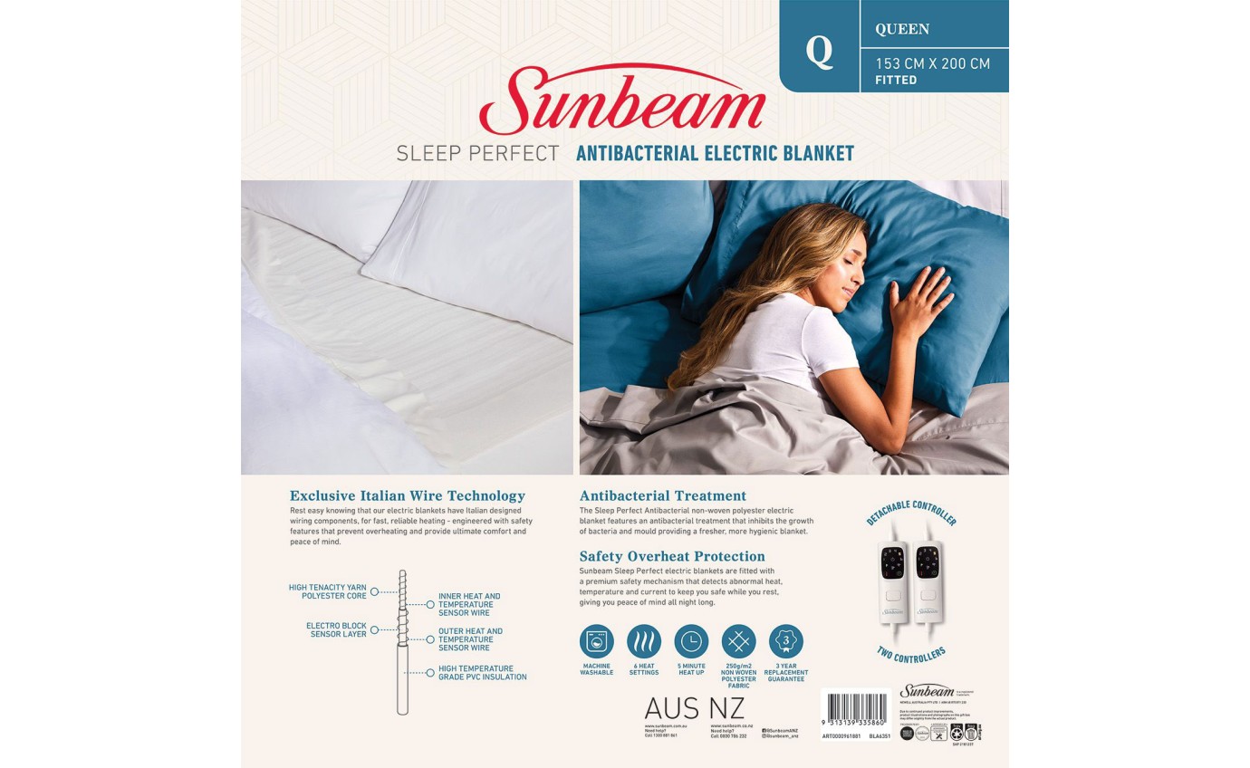 Sunbeam Sleep Perfect Antibacterial Electric Blanket (Queen) BLA6351
