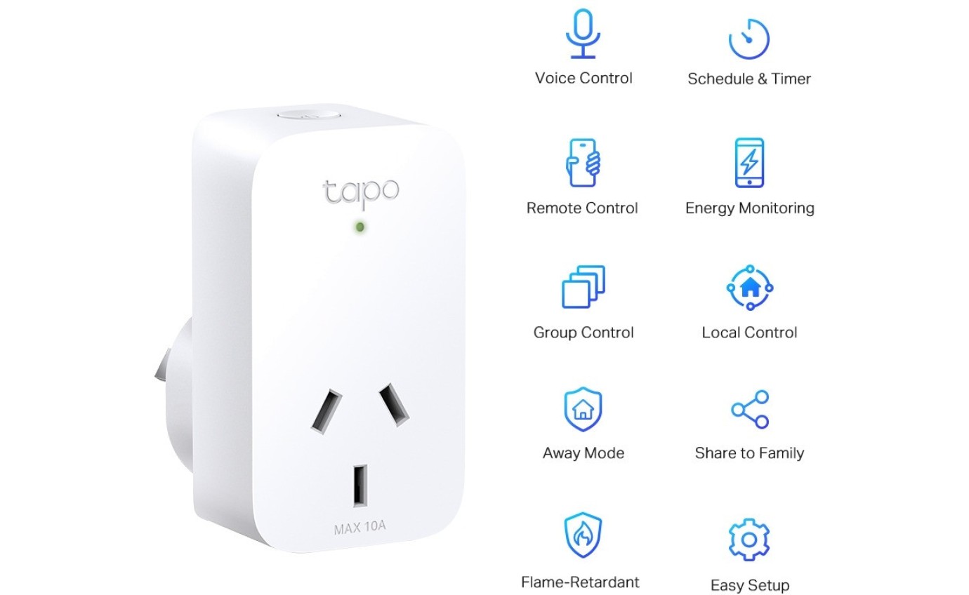Tapo Mini Energy Monitoring Wi-Fi Smart Plug (2 Pack) TAPOP1102PACK
