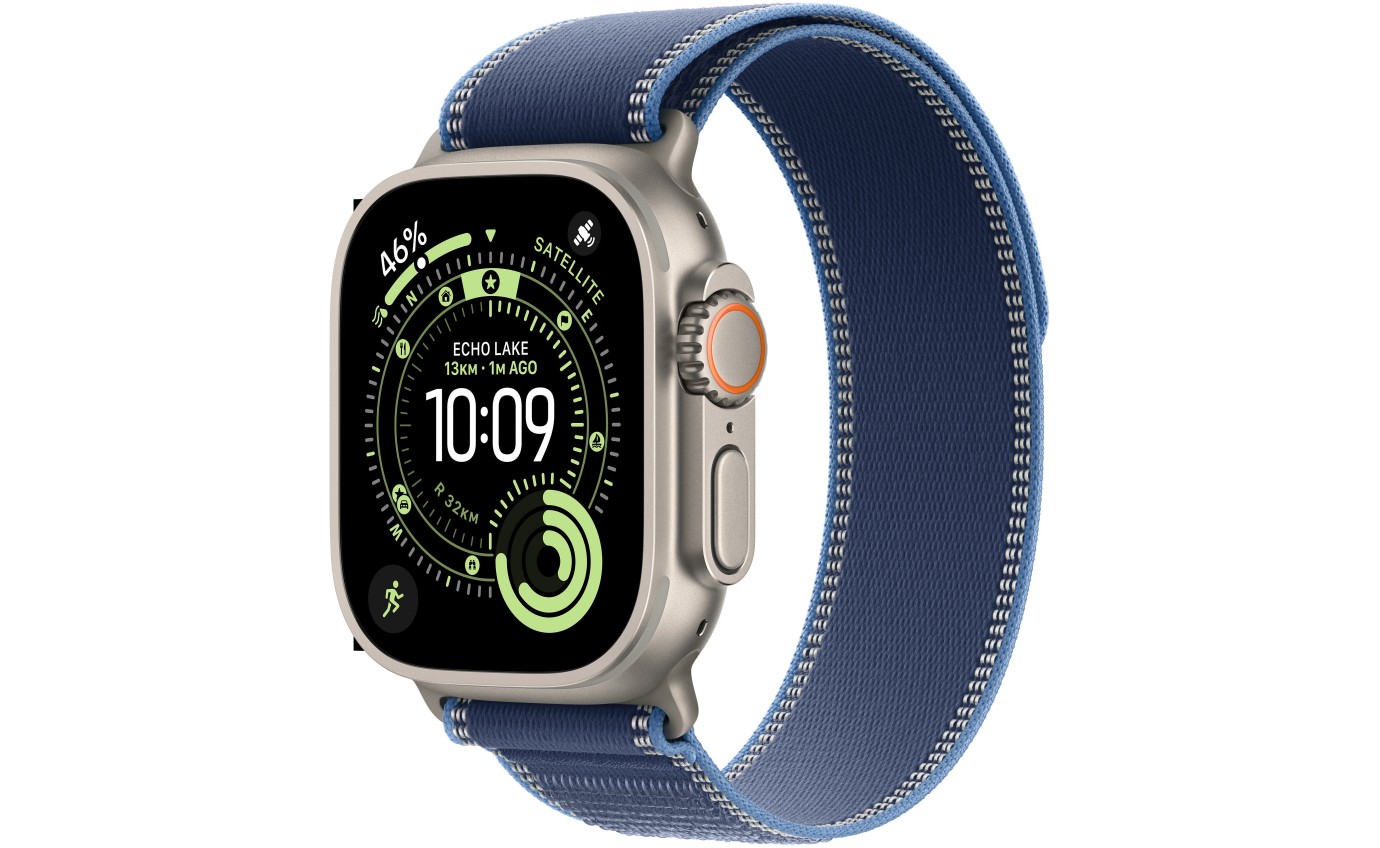 Apple Watch Ultra 3 49mm Natural Titanium Case with Blue/Bright Blue Trail Loop (M/L) MEWU4XA