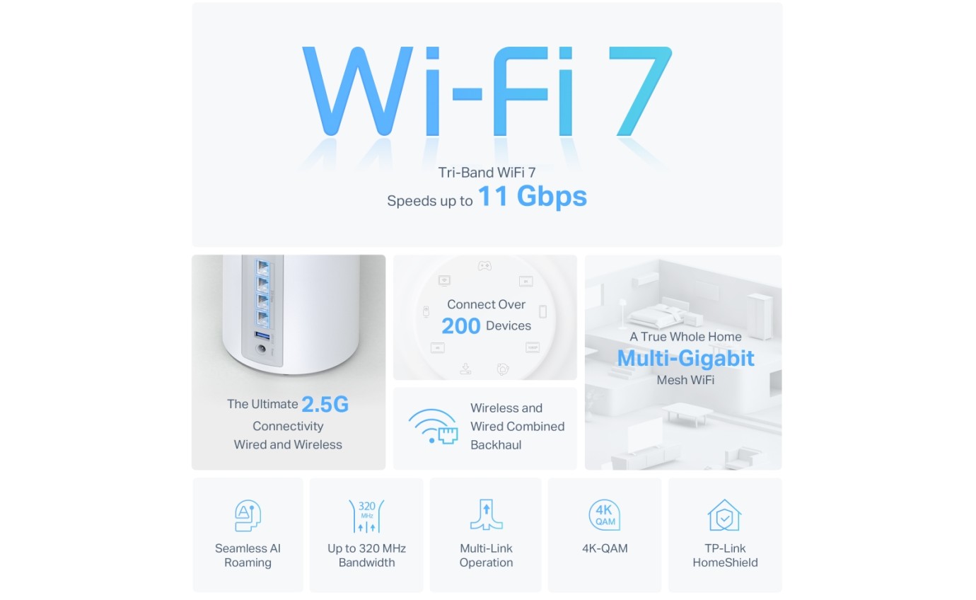 TP-Link BE11000 Whole Home Mesh Wi-Fi 7 System (2 Pack) DECOBE652PACK