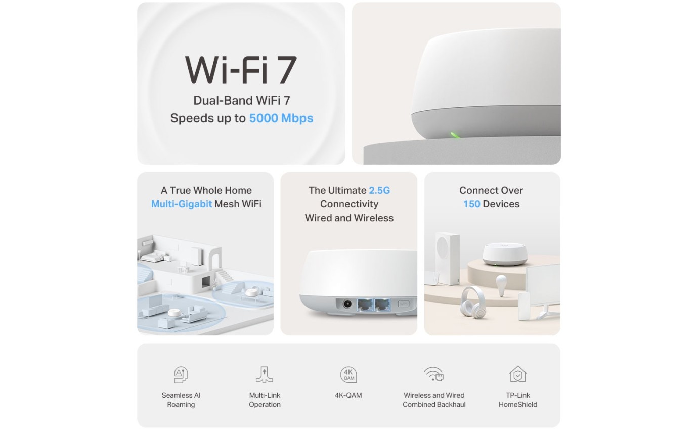 TP-Link Deco BE5000 Whole Home Mesh Wi-Fi 7 System DECOBE253PACK