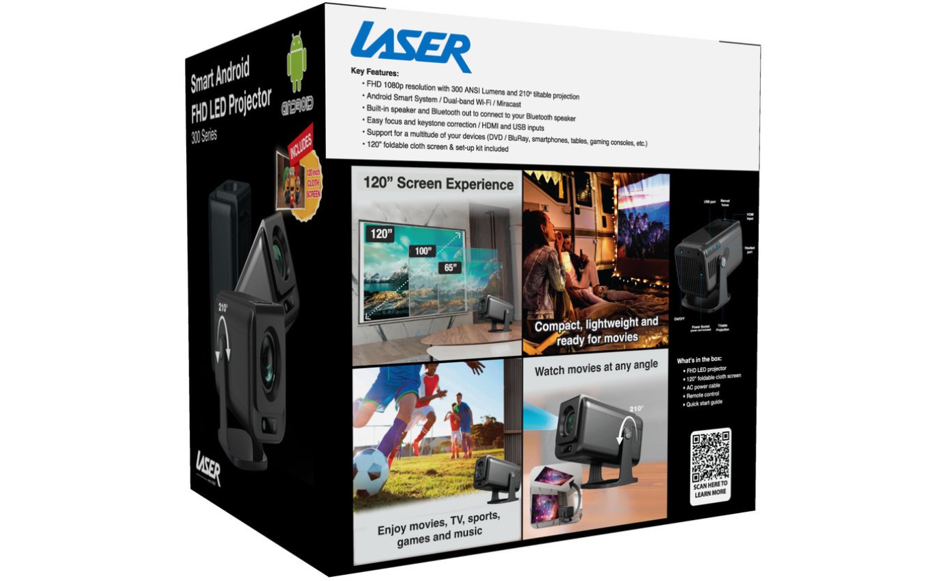 Laser 1080p Android Multi-Angle LED Projector Black PJTUFHA3065