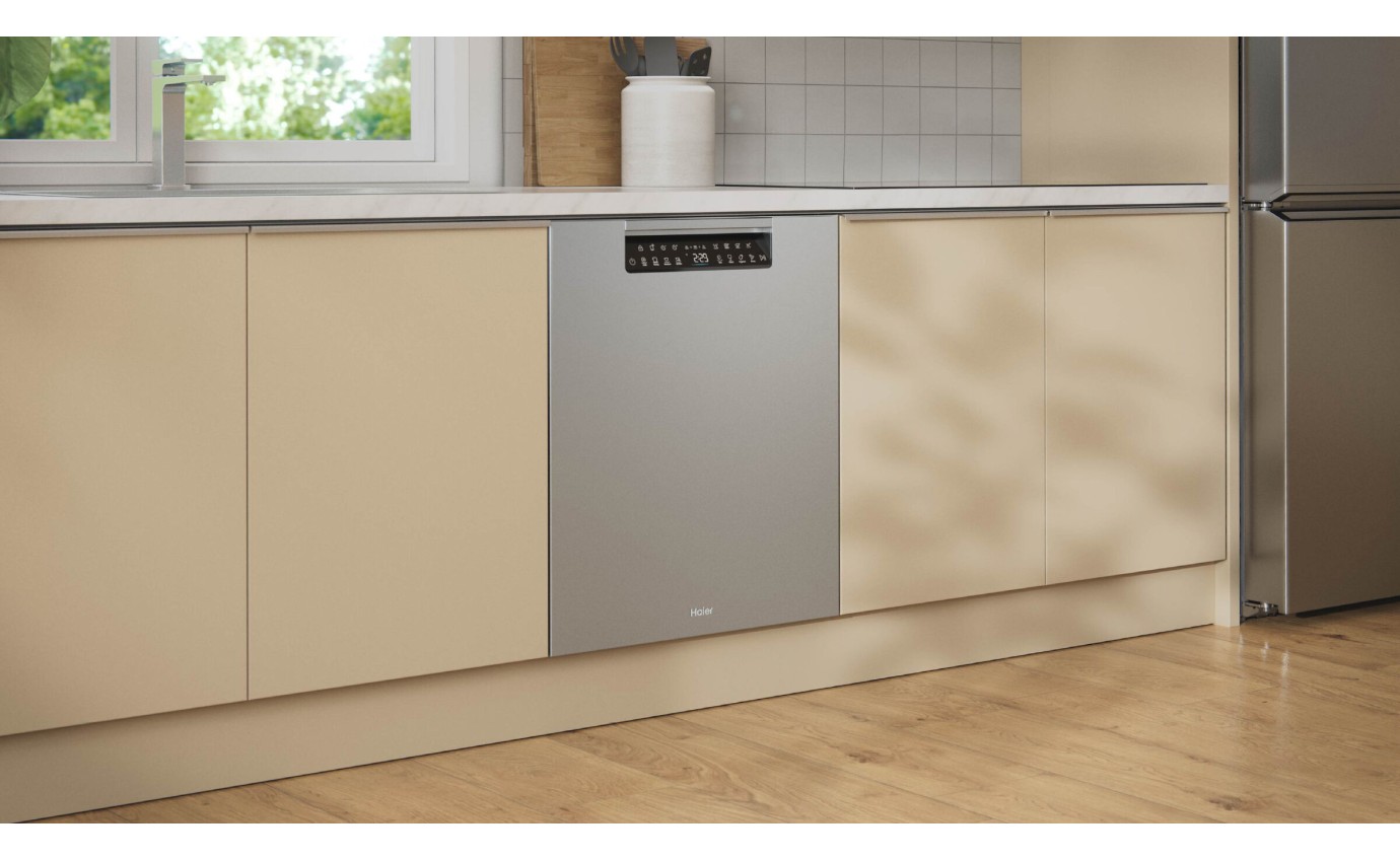 Haier 60cm Built-under Dishwasher with Steam Sanitise (Satina) HDW15U3S1