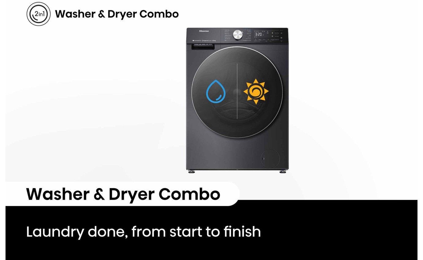 Hisense 10kg/6kg Series 7 Front Load Washer Dryer Combo (Charcoal Black) HCF7S1014B
