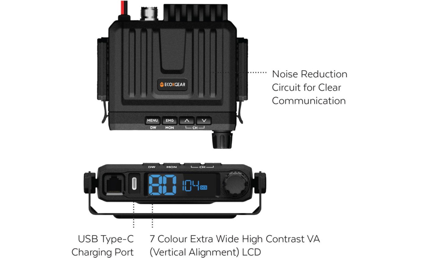 ECOXGEAR EXG1000 5W Compact Fixed Mount UHF Radio with USB-C Port (Value Pack) EXG1000VPK